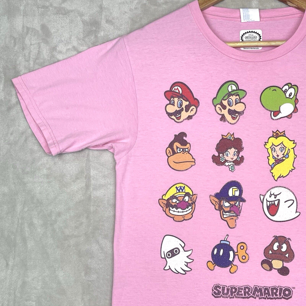 Nintendo Super Mario Bros Men's Pink T-Shirt Size S Character Grid Official - Picture 3 of 10